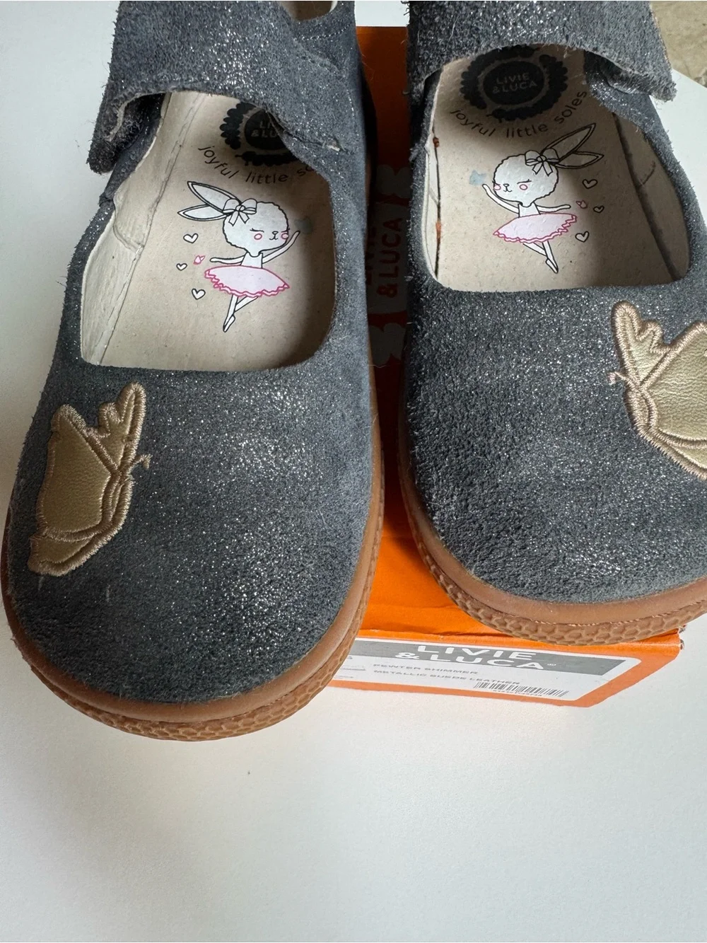 Girls' Gray Glitter Livie & Luca Shoes with Gold Butterfly size 12